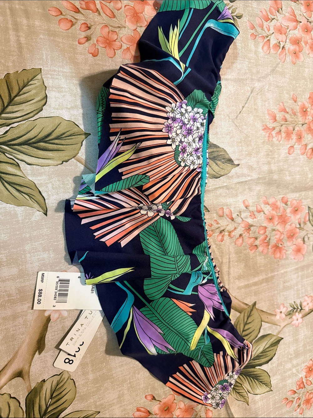 Trina Turk Navy Floral Girls' Bandeau Swim Top - Multicolor